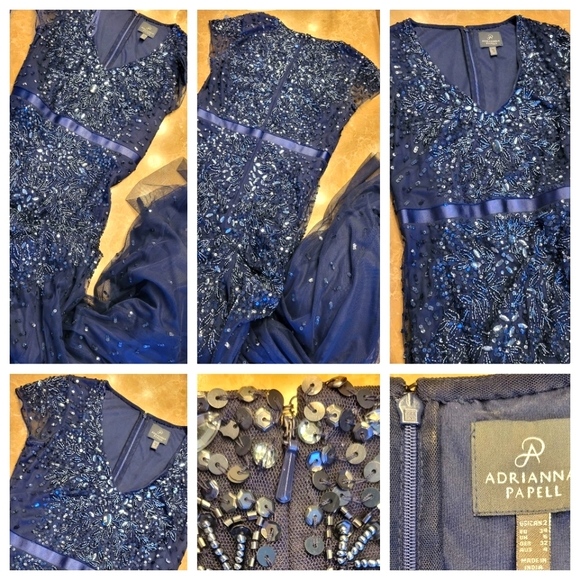 Adrianna Papell Midnight Blue Sequined Gown, Sz 2 - Picture 17 of 17